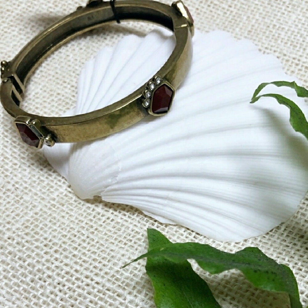 Silpada brass bracelet with red and clear gems
